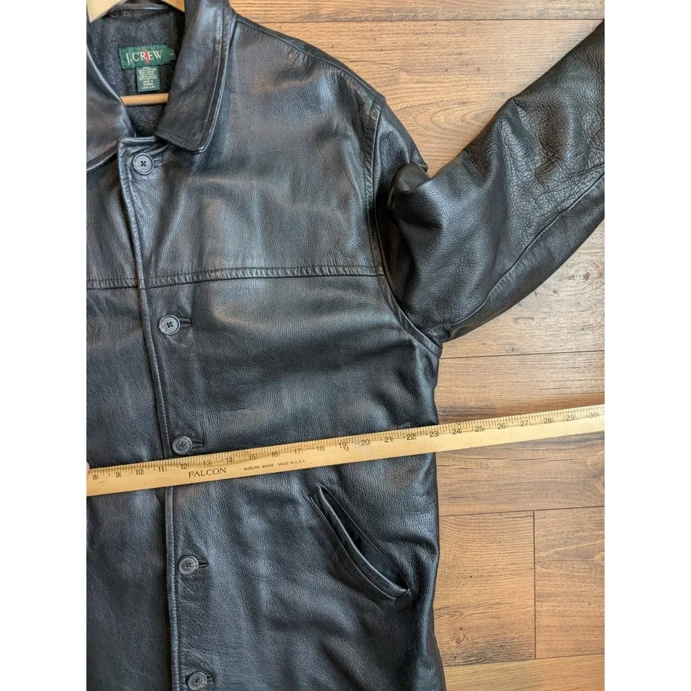 J Crew Oarsman Mens Black Leather‎ Button Front Lined Jacket Size Large READ